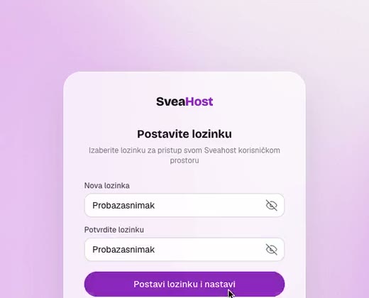Obrazac za postavljanje lozinke s dva polja i gumbom
