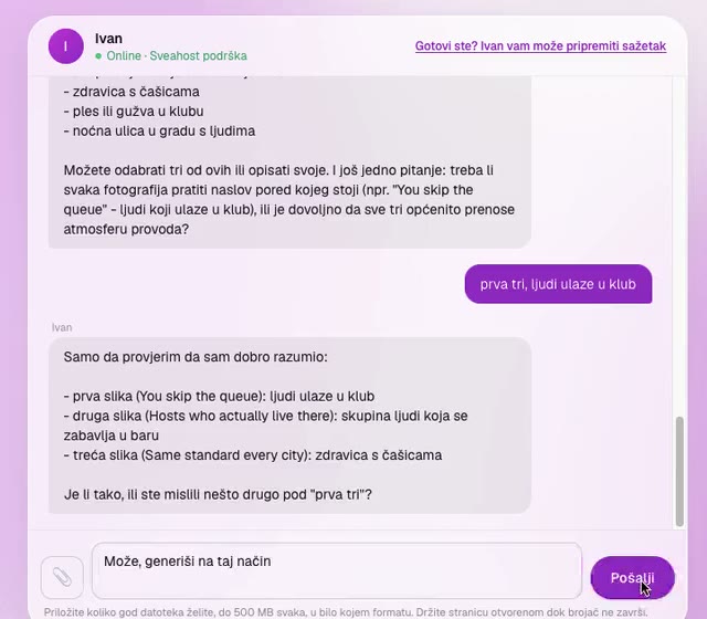Sažetak izmjena u chatu sa zelenim gumbom za potvrdu